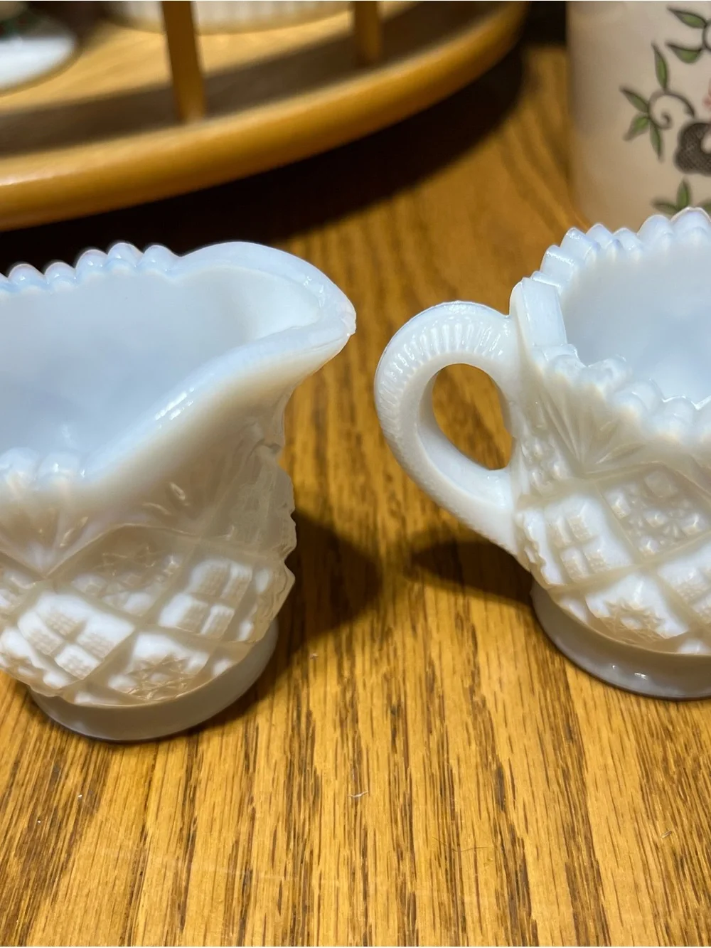 Mini Vintage Milk Glass Creamer and Sugar Set - White